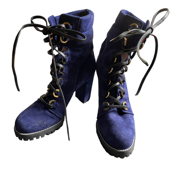 NWOT Stuart Weitzman Womens Lace-Up Shackleton Boots Size 6.5US Navy Blue - Picture 5 of 11